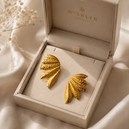 Golden Textured Leaf Statement Earrings thumbnail 2