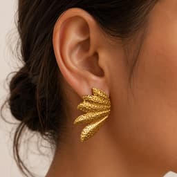 Golden Textured Leaf Statement Earrings thumbnail 3