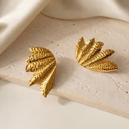 Golden Textured Leaf Statement Earrings thumbnail 1